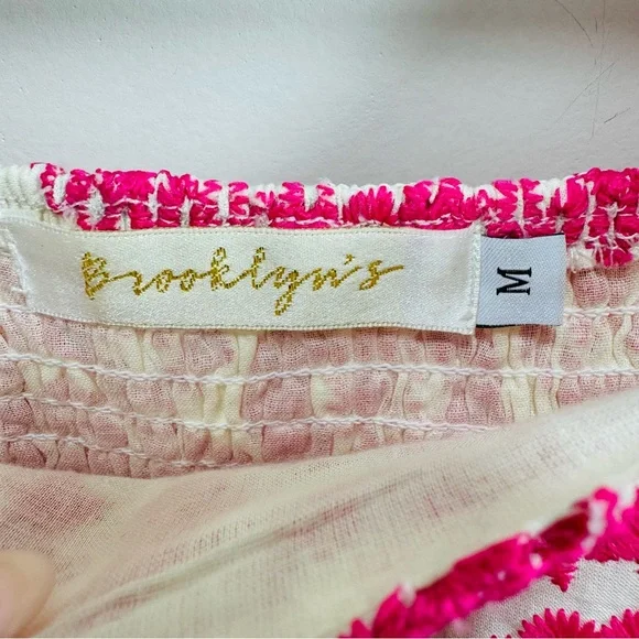 Brooklyns Dress Womens Med Pink Embroidered Floral Fit Flare Lined Boho Cotton - Picture 4 of 9